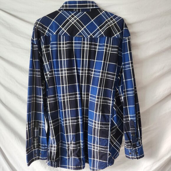 Point Zero Gold Collection Shirt 2XL Blue Black Plaid Snap Front 100% Cotton - Picture 2 of 11
